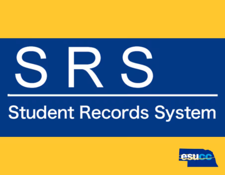 Graphic with large text “SRS” and “Student Records System” on a blue background with yellow accents, including the ESUCC logo in the corner.